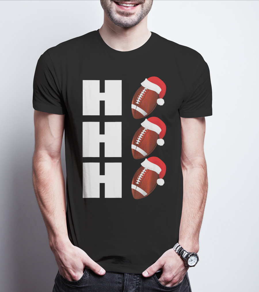 HO HO HO Santa Hat Football Christmas Humor T-Shirt