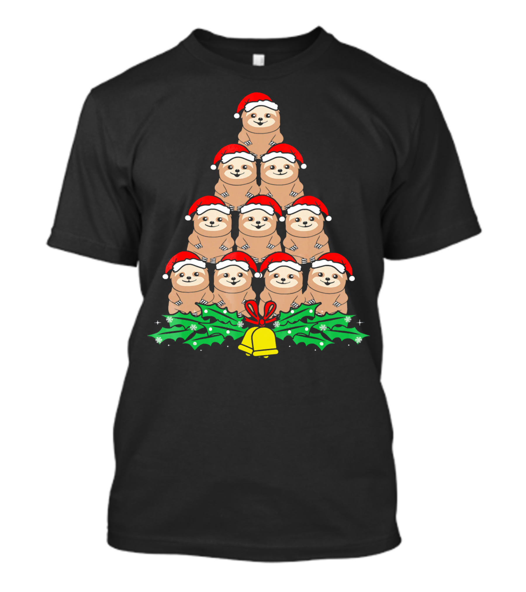 Christmas Tree Of Santa Hat Sloths For Xmas Lovers T-Shirt