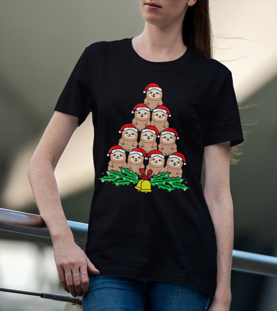 Christmas Tree Of Santa Hat Sloths For Xmas Lovers T-Shirt