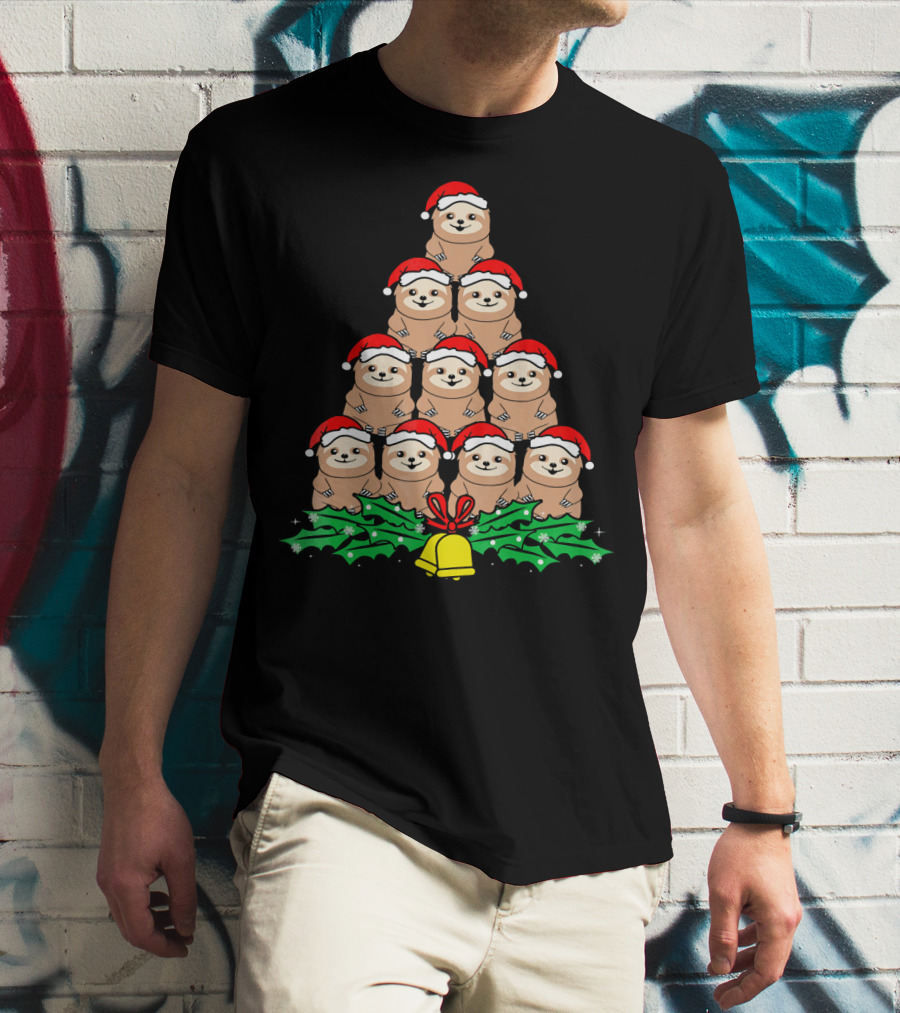 Christmas Tree Of Santa Hat Sloths For Xmas Lovers T-Shirt