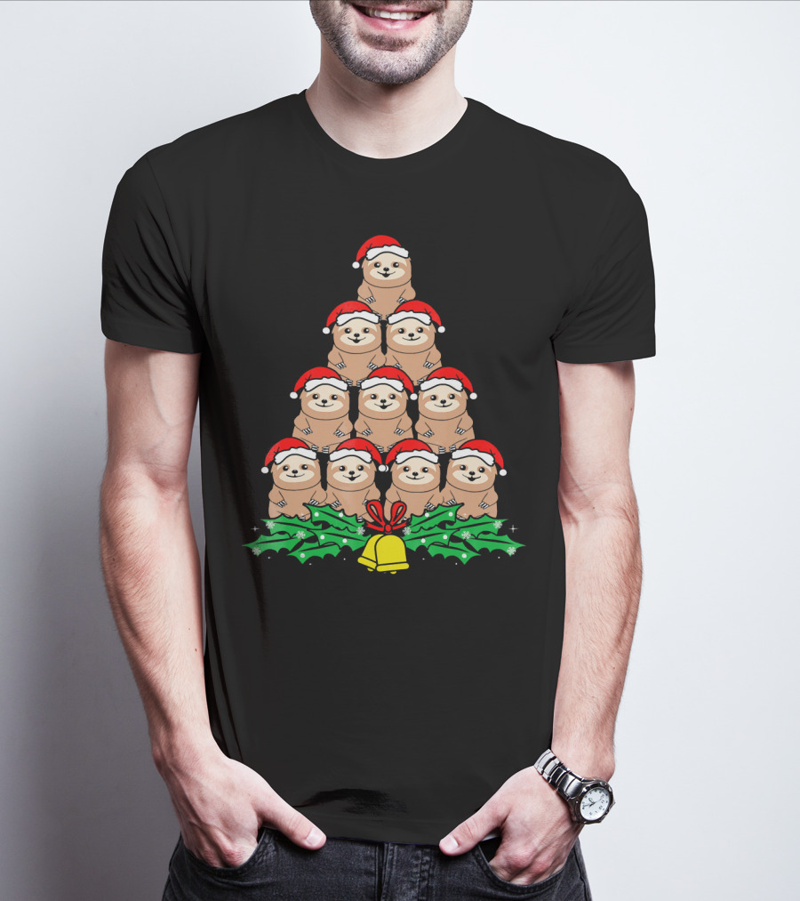 Christmas Tree Of Santa Hat Sloths For Xmas Lovers T-Shirt