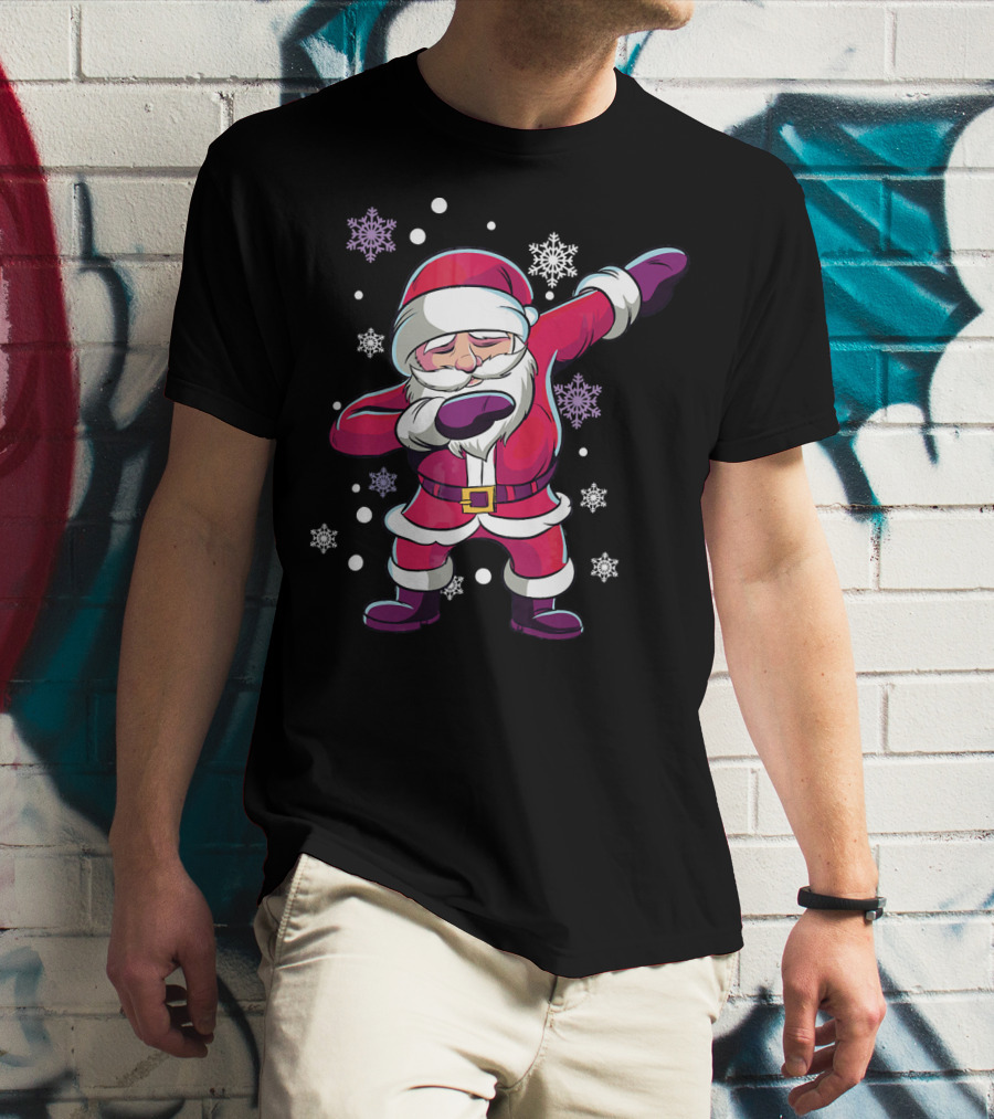 Dabbing Santa Claus With Snowflakes T-Shirt