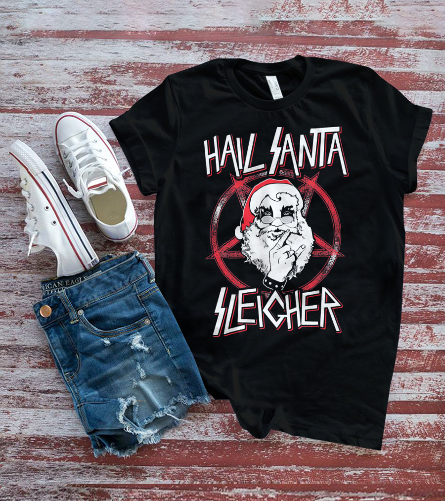 Hail Santa Sleigher Funny Christmas Santa Rock Metal Holiday T-Shirt