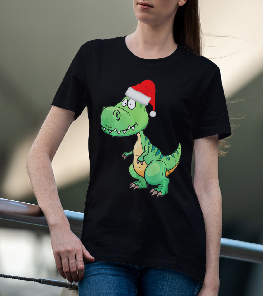 Santa Dinosaur Christmas T-Rex With Santa Hat T-Shirt