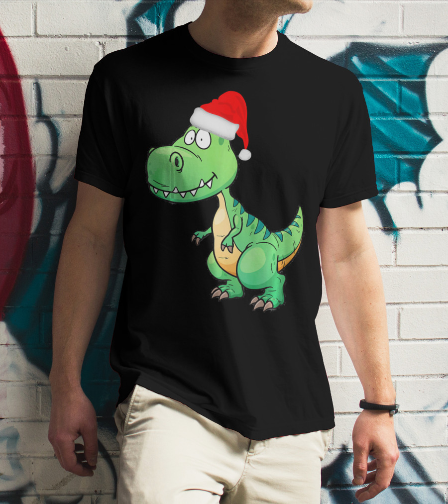 Santa Dinosaur Christmas T-Rex With Santa Hat T-Shirt