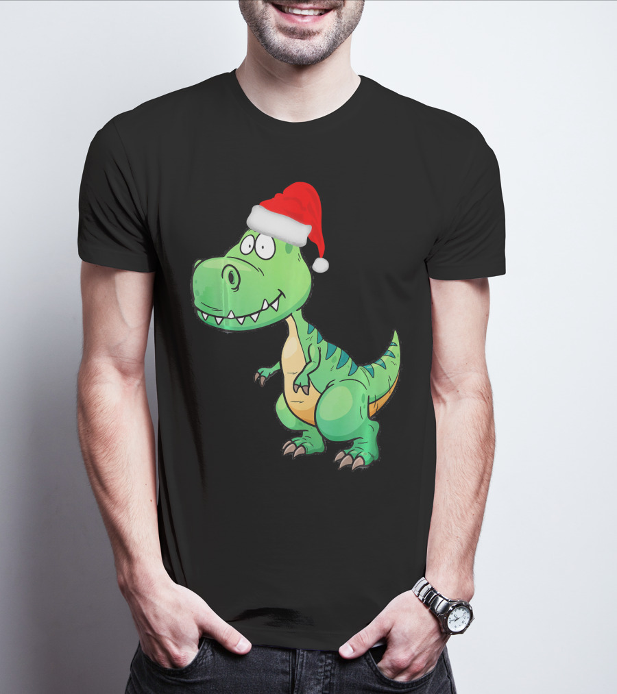 Santa Dinosaur Christmas T-Rex With Santa Hat T-Shirt