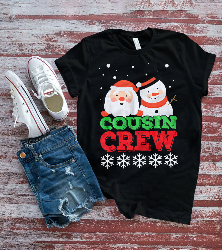 Cousin Crew Santa Snowman Christmas Party Snowflakes T-Shirt