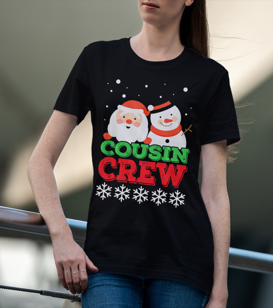 Cousin Crew Santa Snowman Christmas Party Snowflakes T-Shirt