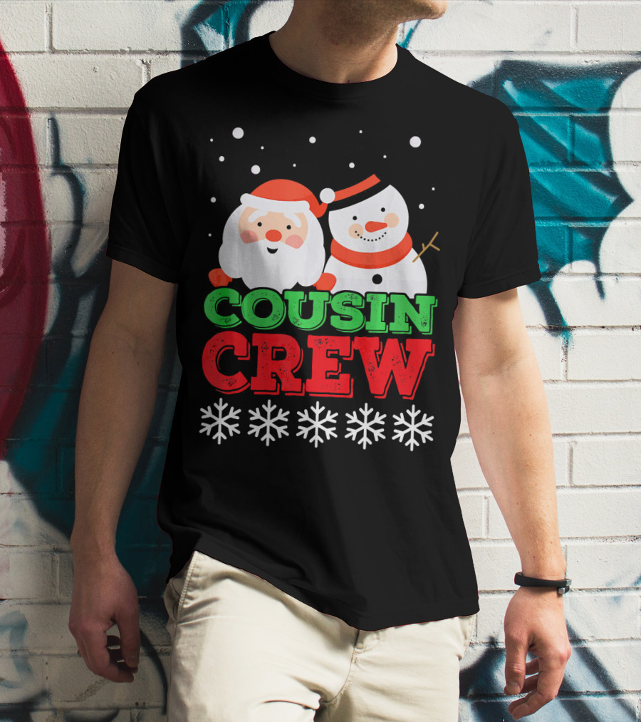 Cousin Crew Santa Snowman Christmas Party Snowflakes T-Shirt