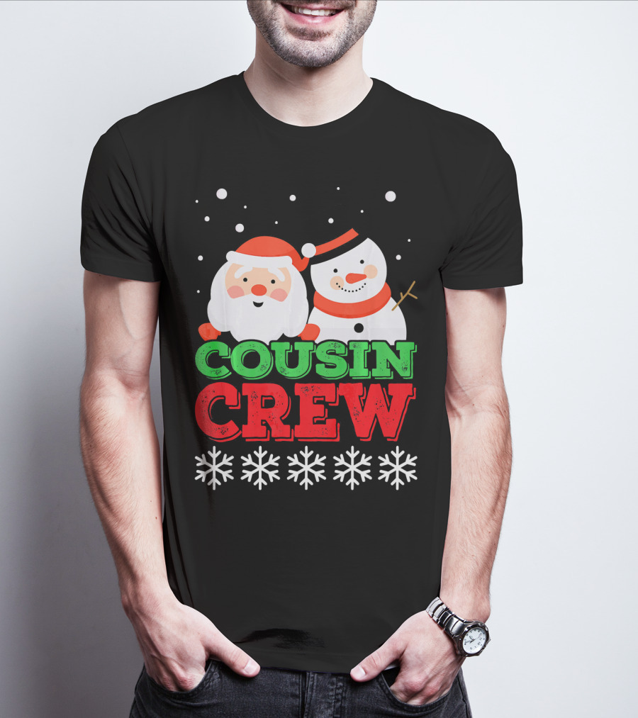 Cousin Crew Santa Snowman Christmas Party Snowflakes T-Shirt