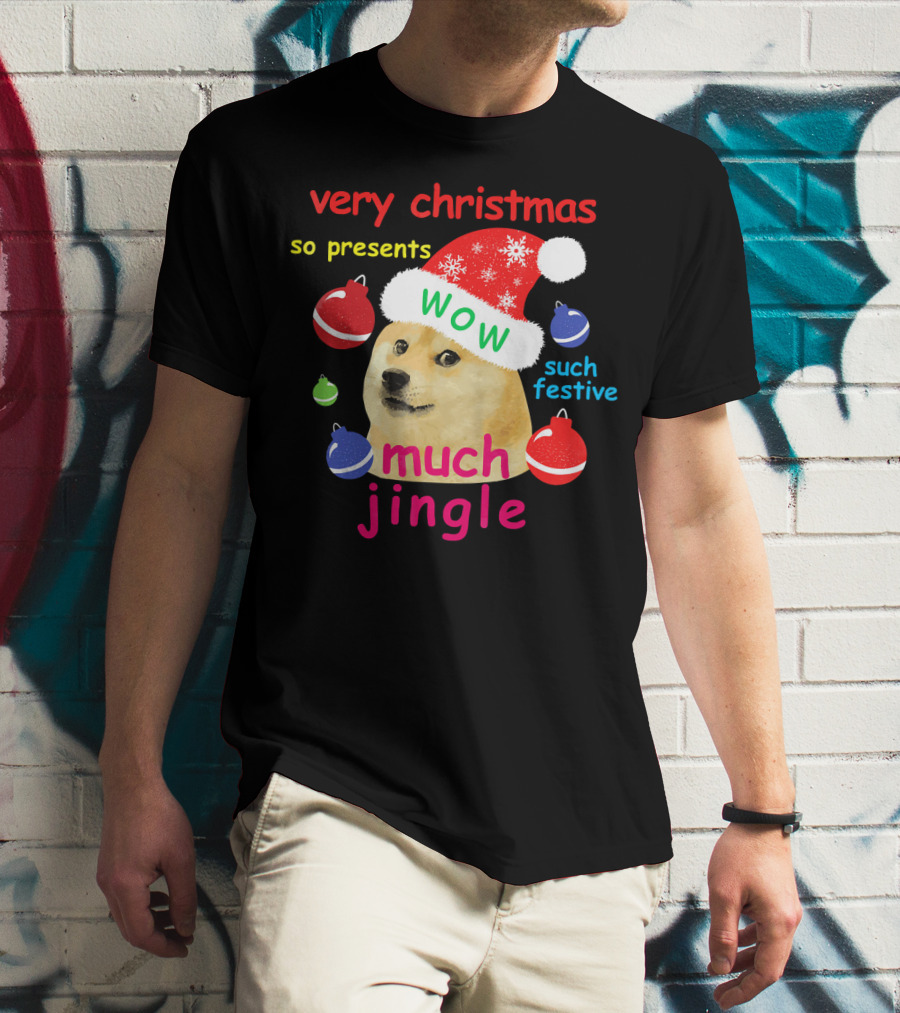 Very Christmas So Presents Wow Much Jingle Such Festive Doge Santa T-Shirt