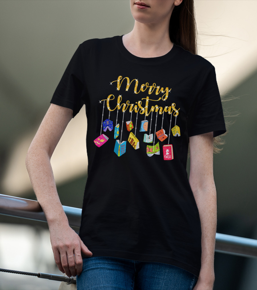 Merry Christmas Happy Reading Books Ornaments T-Shirt