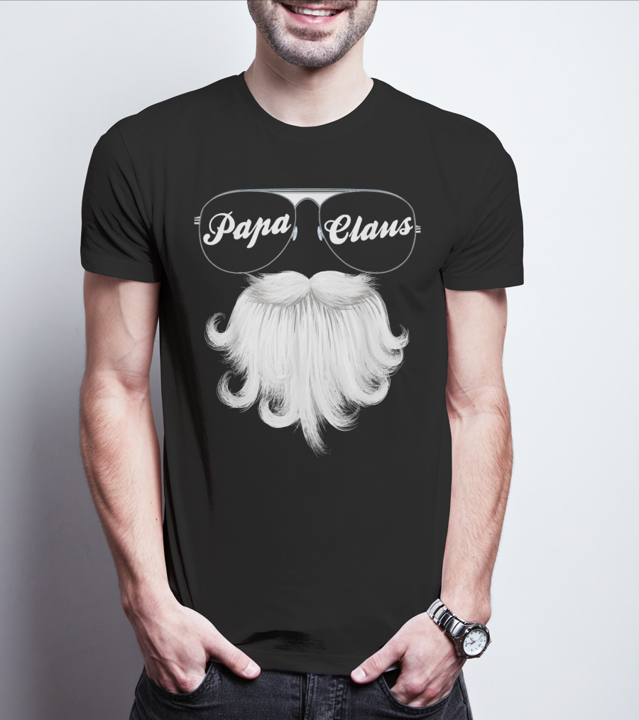 Papa Claus Funny Grandpa Dad Granda Sunglasses Beard T-Shirt