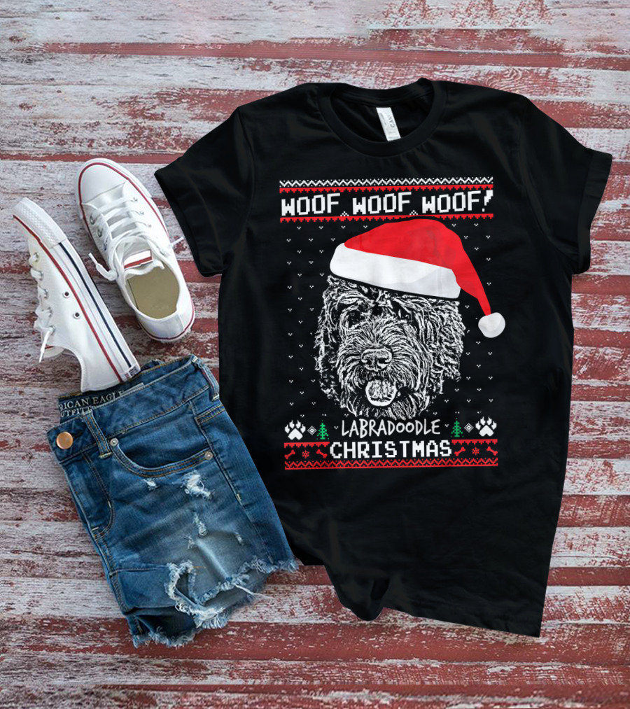 Woof Woof Woof Labradoodle Christmas T-Shirt
