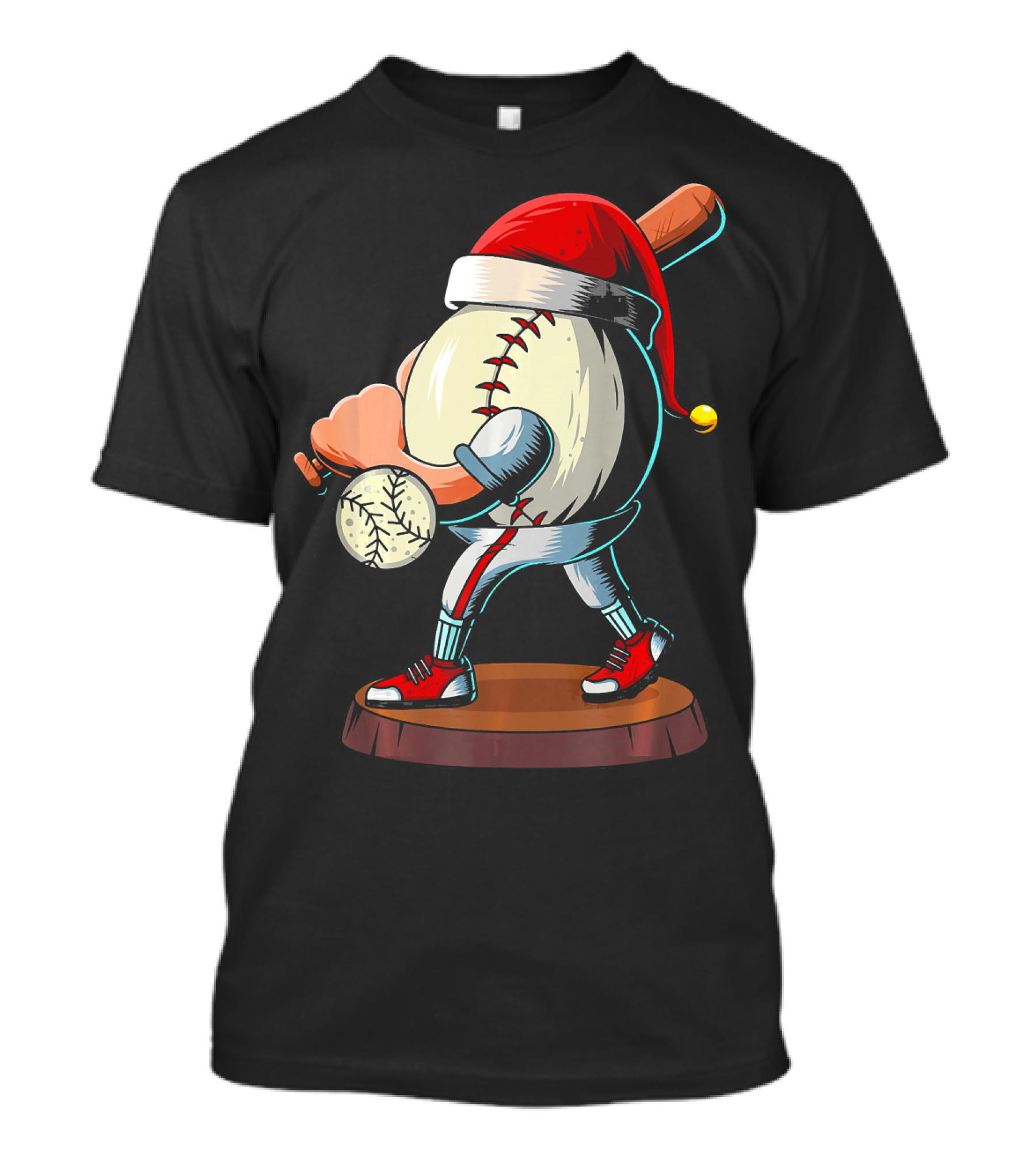 Christmas Baseball Batter Santa With Red Shoes And Bat T-Shirt