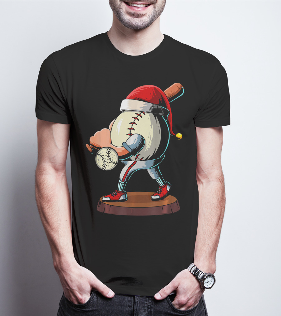 Christmas Baseball Batter Santa With Red Shoes And Bat T-Shirt