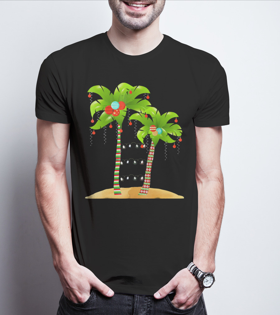 Christmas Tree Palm Mele Kalikimaka Palm Trees With Ornaments And Lights T-Shirt
