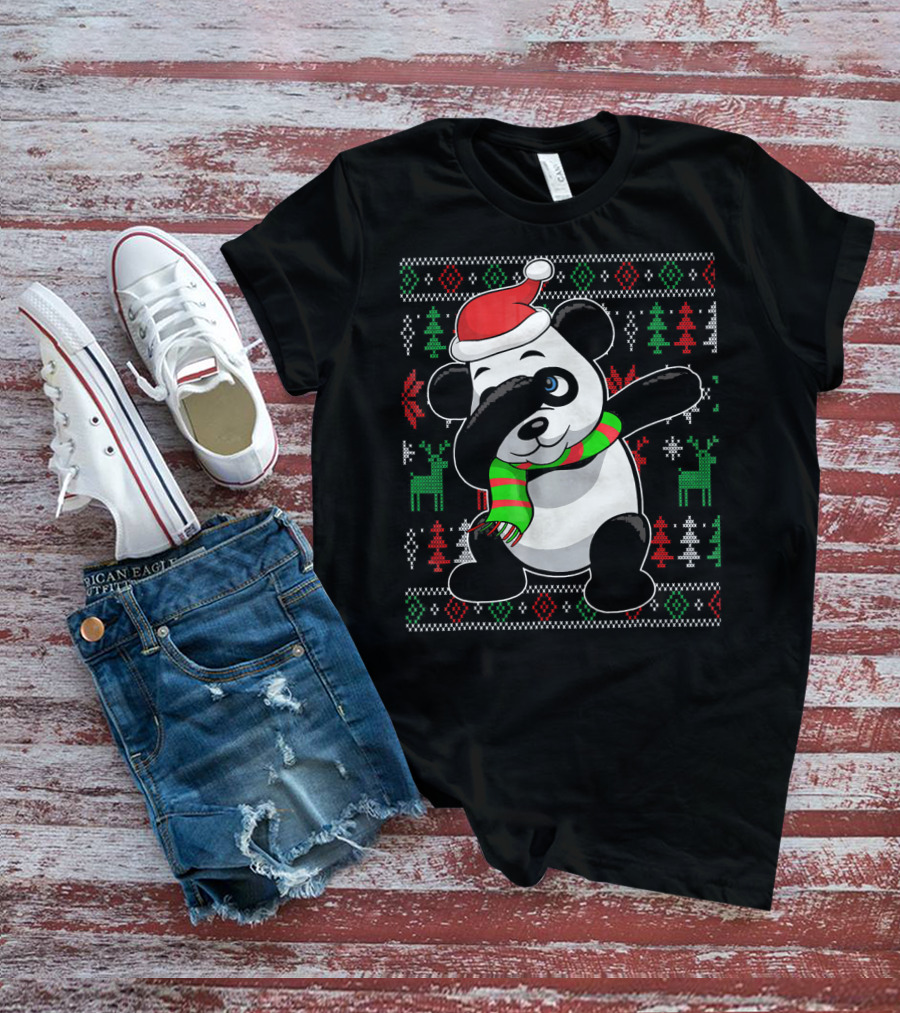 Ugly Christmas Sweater With Dabbing Santa Panda And Festive T-Shirt