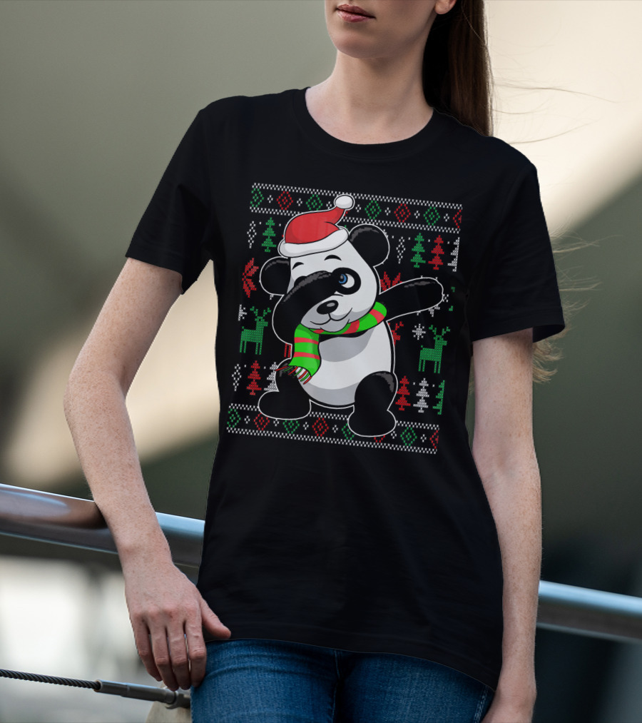 Ugly Christmas Sweater With Dabbing Santa Panda And Festive T-Shirt