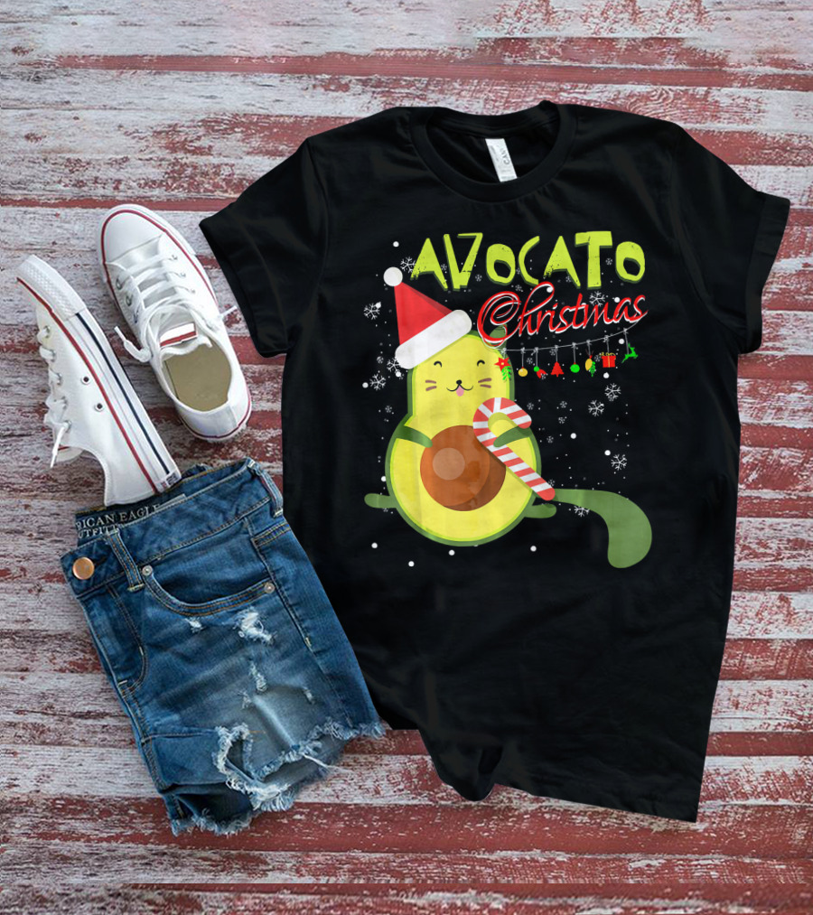 Avocato Christmas Funny Cute Cat Avocado Vegan T-Shirt