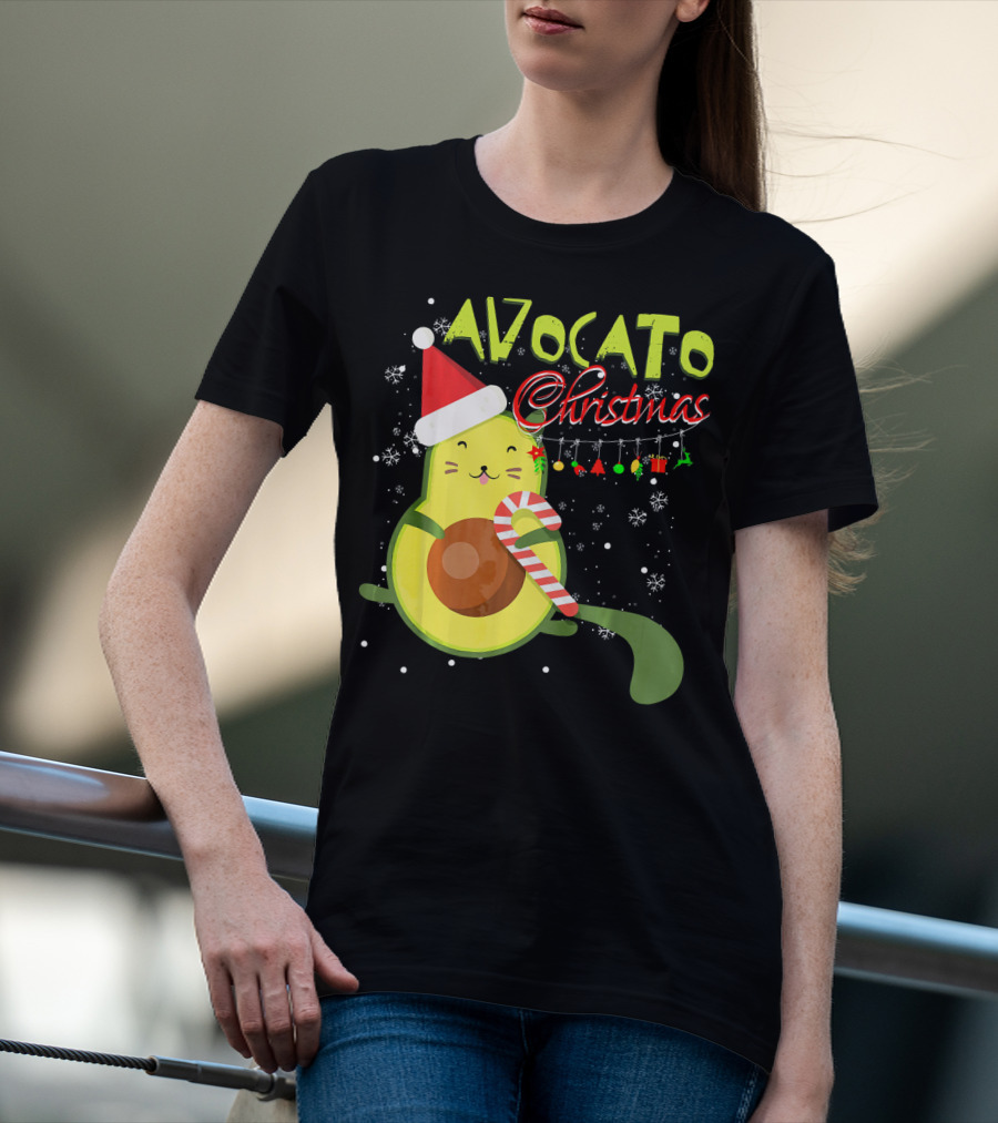 Avocato Christmas Funny Cute Cat Avocado Vegan T-Shirt