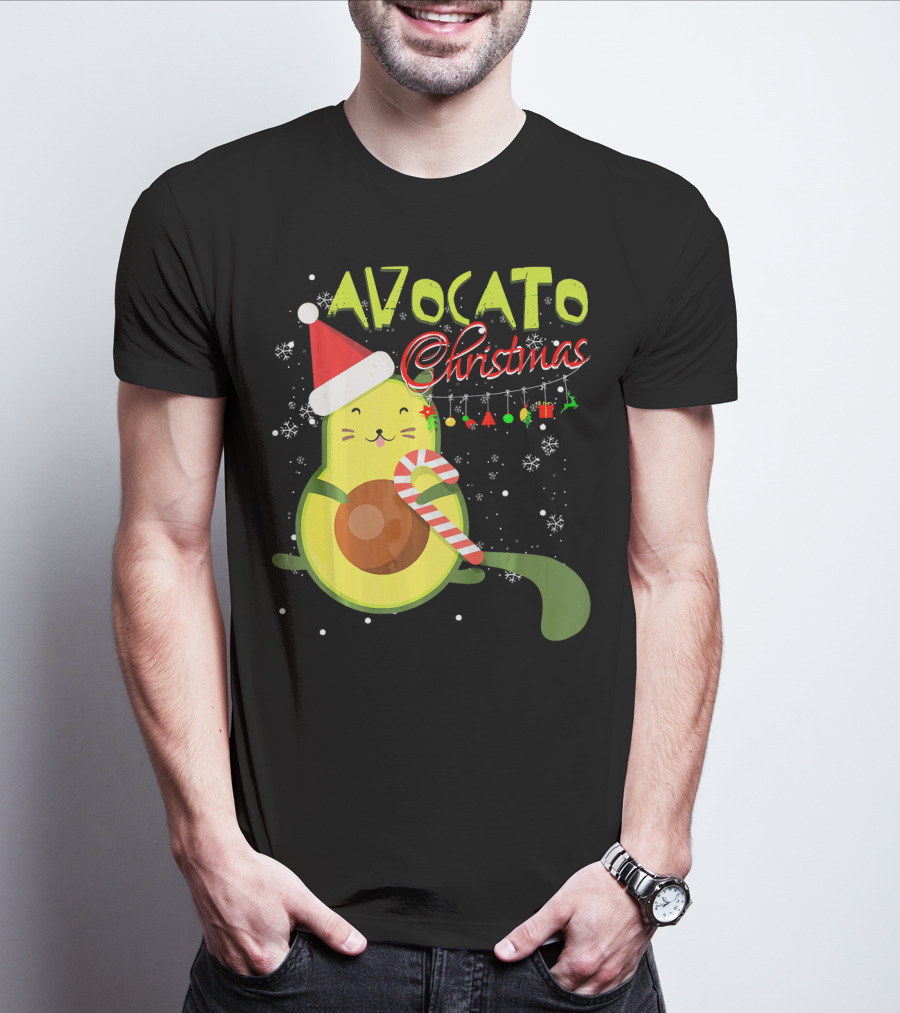 Avocato Christmas Funny Cute Cat Avocado Vegan T-Shirt