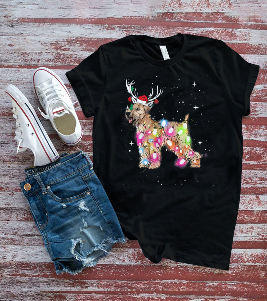 Christmas Lights Soft Coated Wheaten Terrier Santa Hat Antlers Snowflakes T-Shirt