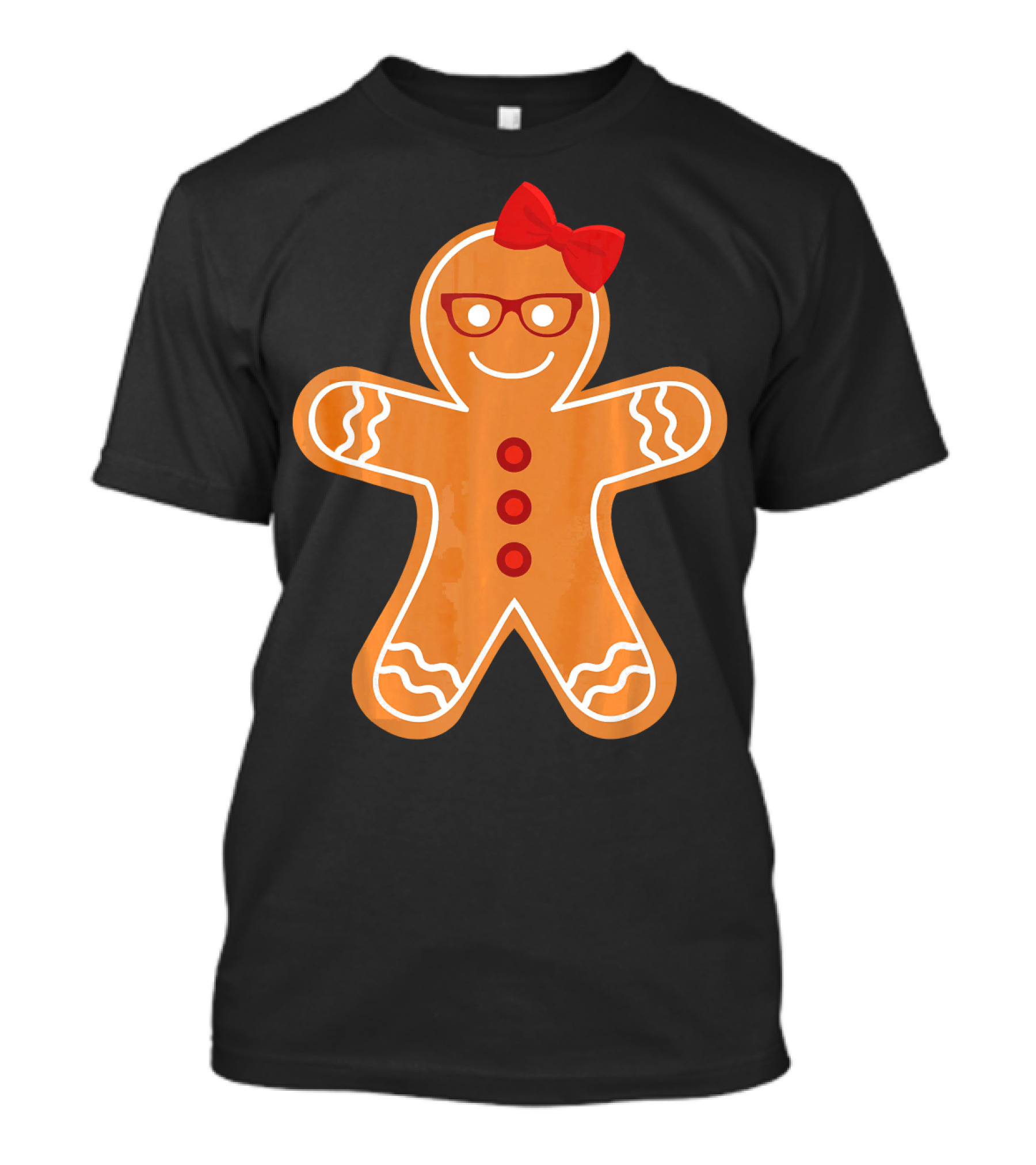 Gingerbread Girl Cookie With Glasses And Red Bow Christmas T-Shirt