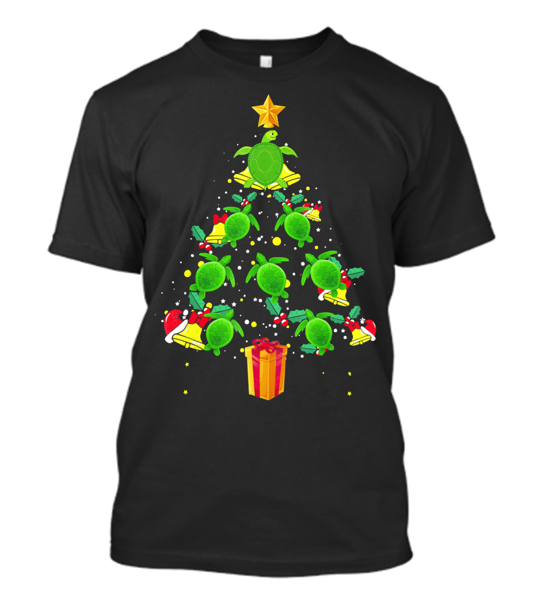 Sea Turtle Christmas Tree With Star Hat And Gift Box T-Shirt