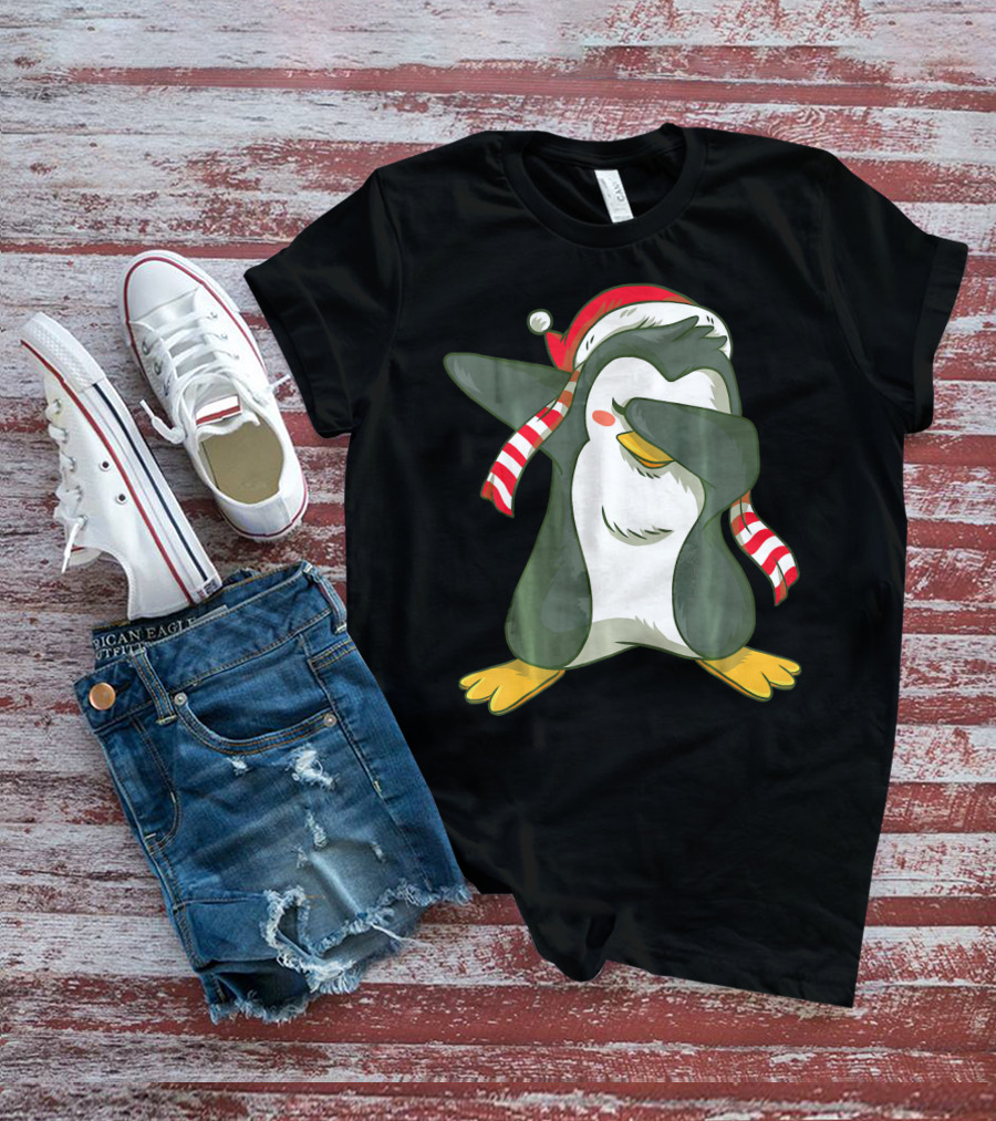 Dabbing Penguin Dab Dance Santa Hat Christmas T-Shirt