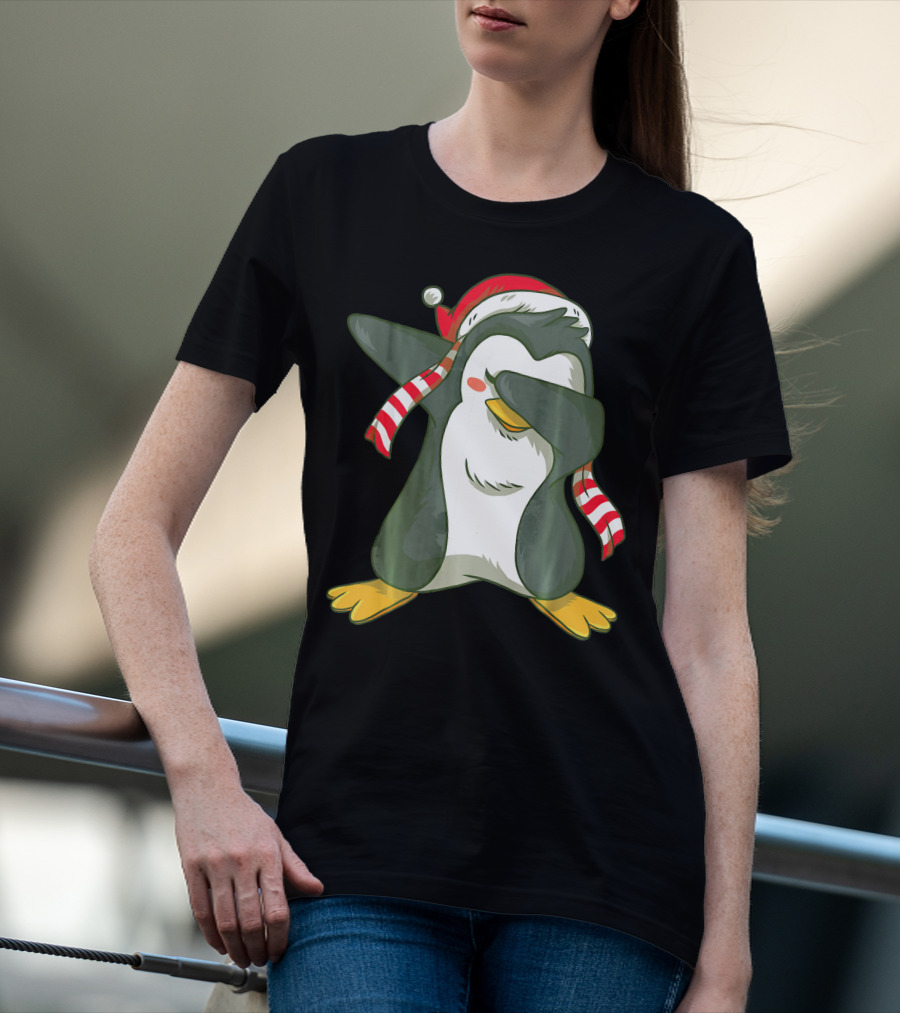 Dabbing Penguin Dab Dance Santa Hat Christmas T-Shirt