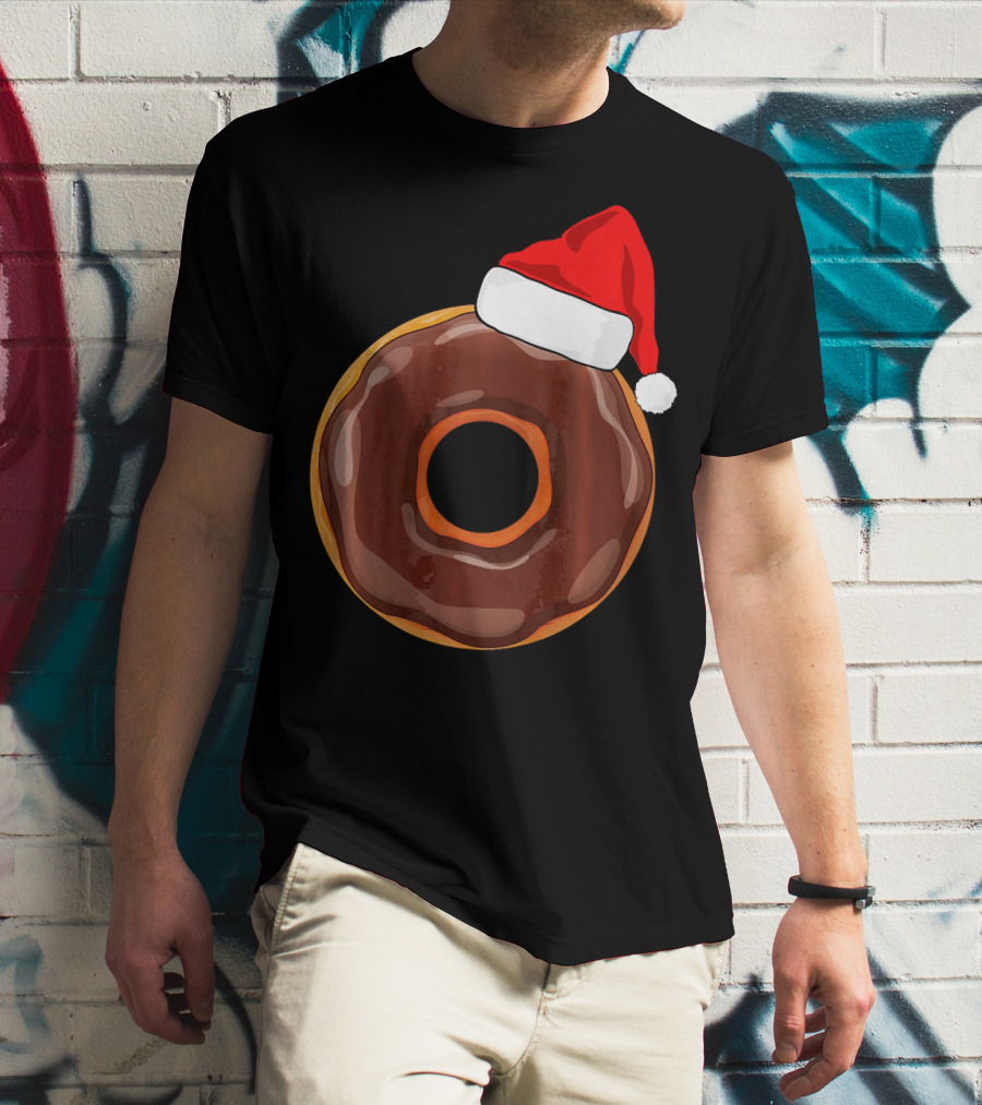 Chocolate Donut Santa Hat Matching Chris Christmas T-Shirt