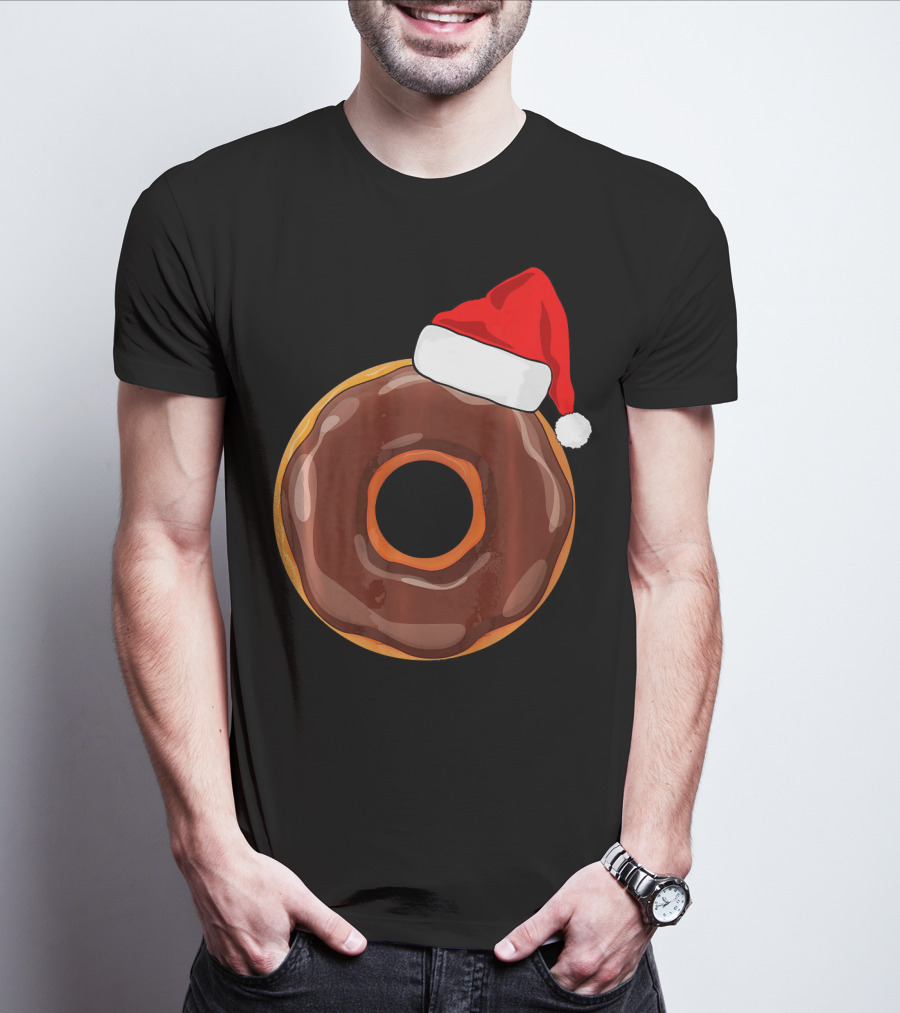 Chocolate Donut Santa Hat Matching Chris Christmas T-Shirt