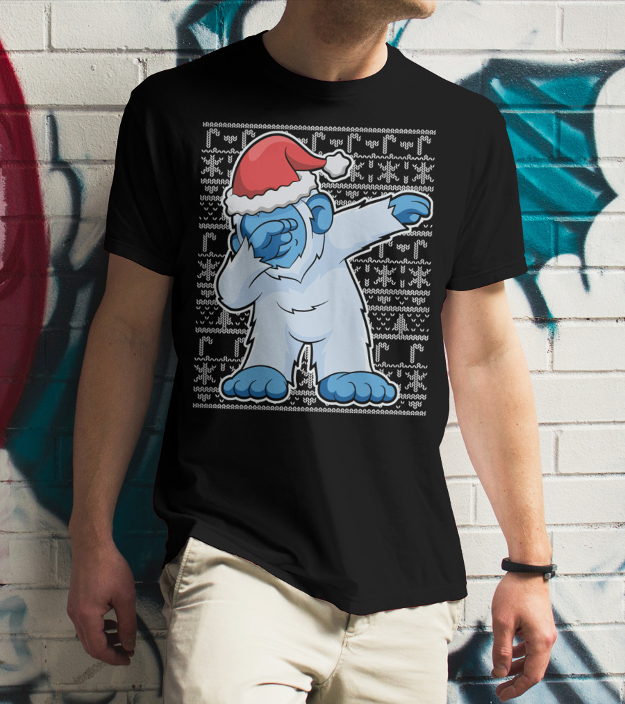 Christmas Abominable Snowman Bigfoot Dabbing Santa Hat T-Shirt