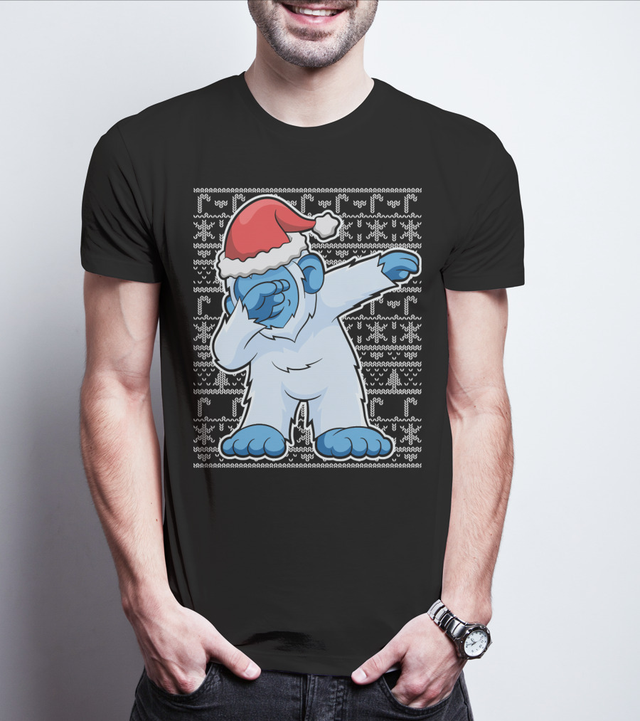 Christmas Abominable Snowman Bigfoot Dabbing Santa Hat T-Shirt