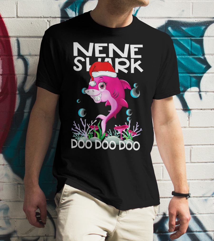 Nene Shark Doo Doo Doo Santa Hat Coral Bubbles T-Shirt