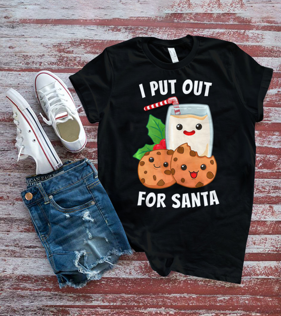 I Put Out For Santa Christmas Cookie Milk Candy Cane Smiles T-Shirt