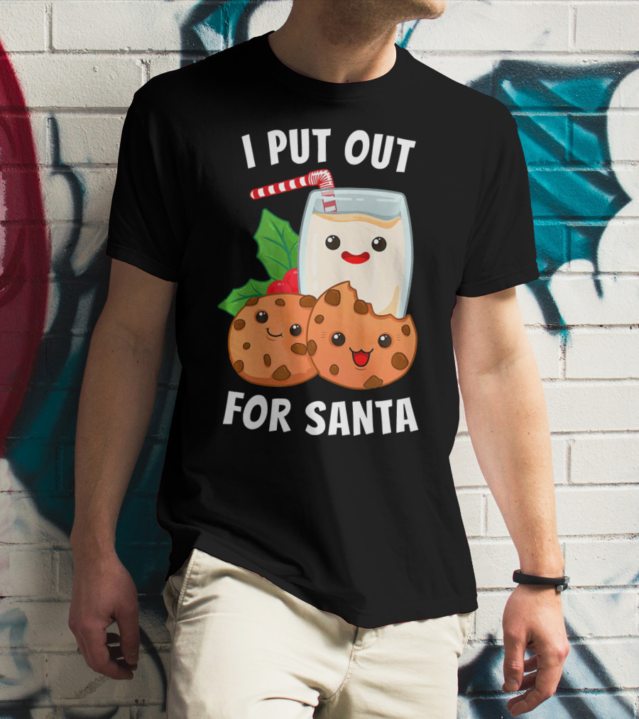 I Put Out For Santa Christmas Cookie Milk Candy Cane Smiles T-Shirt