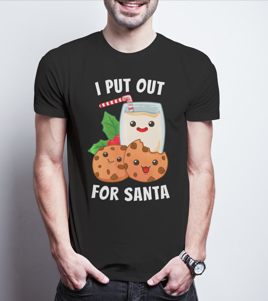 I Put Out For Santa Christmas Cookie Milk Candy Cane Smiles T-Shirt