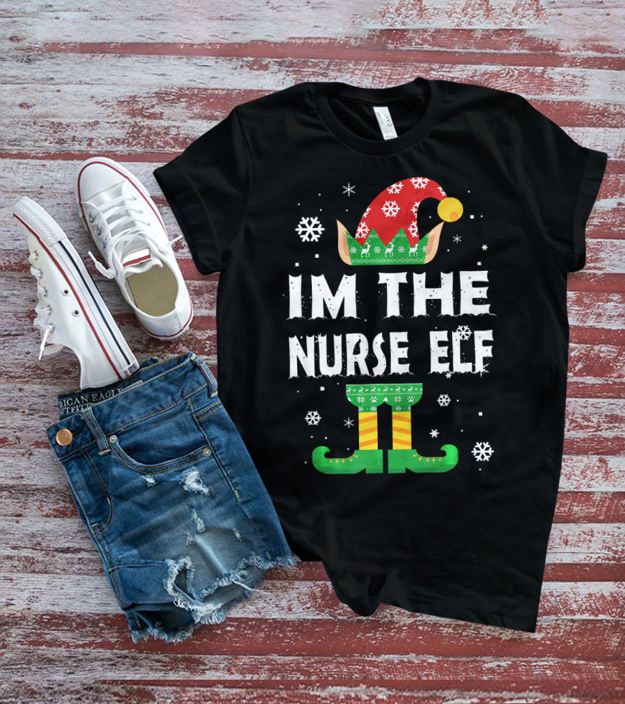 Im The Nurse Elf Matching Family Group Christmas Holiday Snowflakes T-Shirt