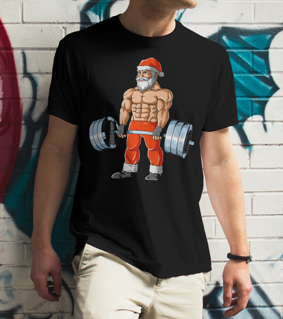 Weightlifting Santa Christmas Deadlift Fitness Santa Claus T-Shirt