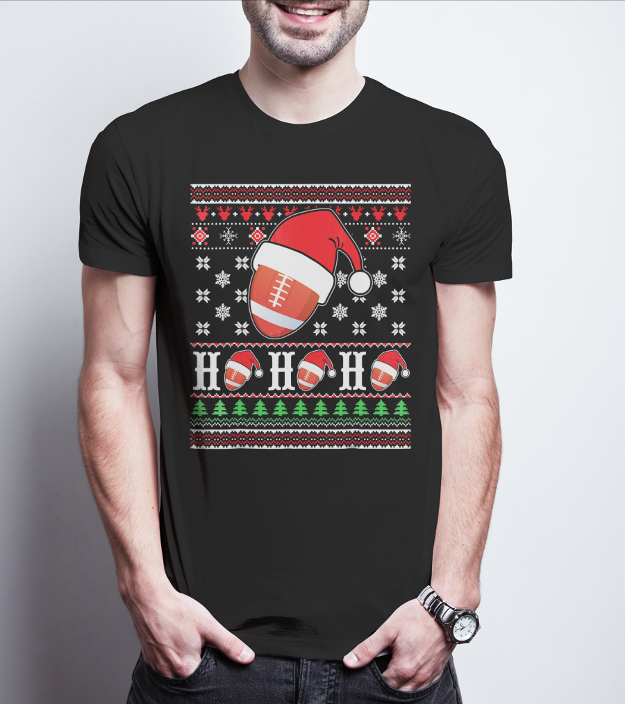 Ugly Christmas Football Santa Claus HO HO HO Holiday T-Shirt