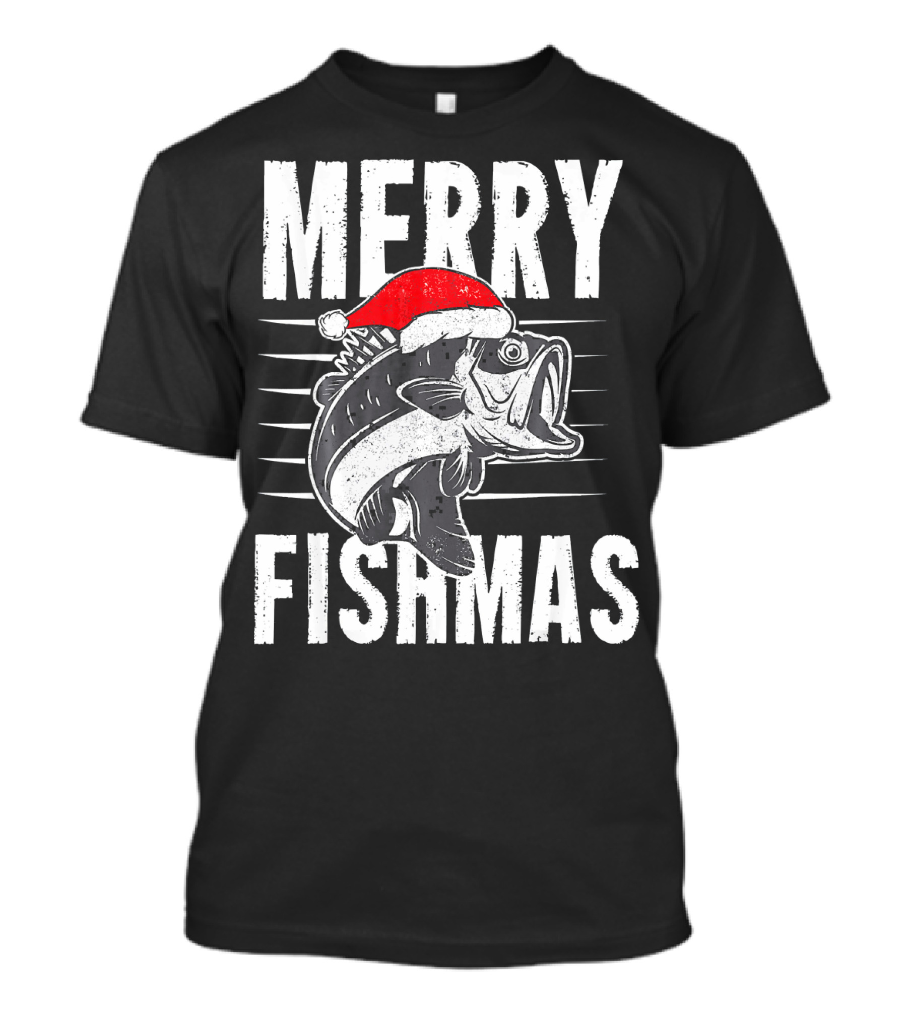 Merry Fishmas Funny Christmas Fishing Santa Hat Fish T-Shirt