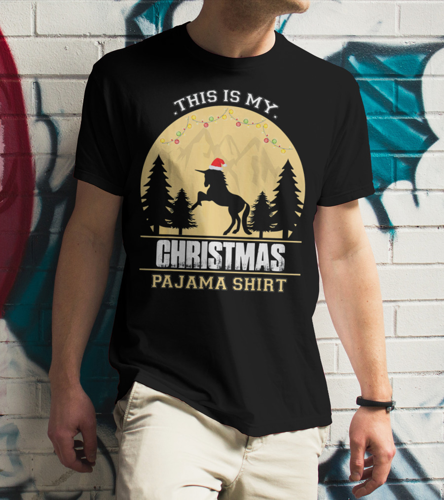 This Is My Christmas Pajama Shirt Santa Unicorn T-Shirt