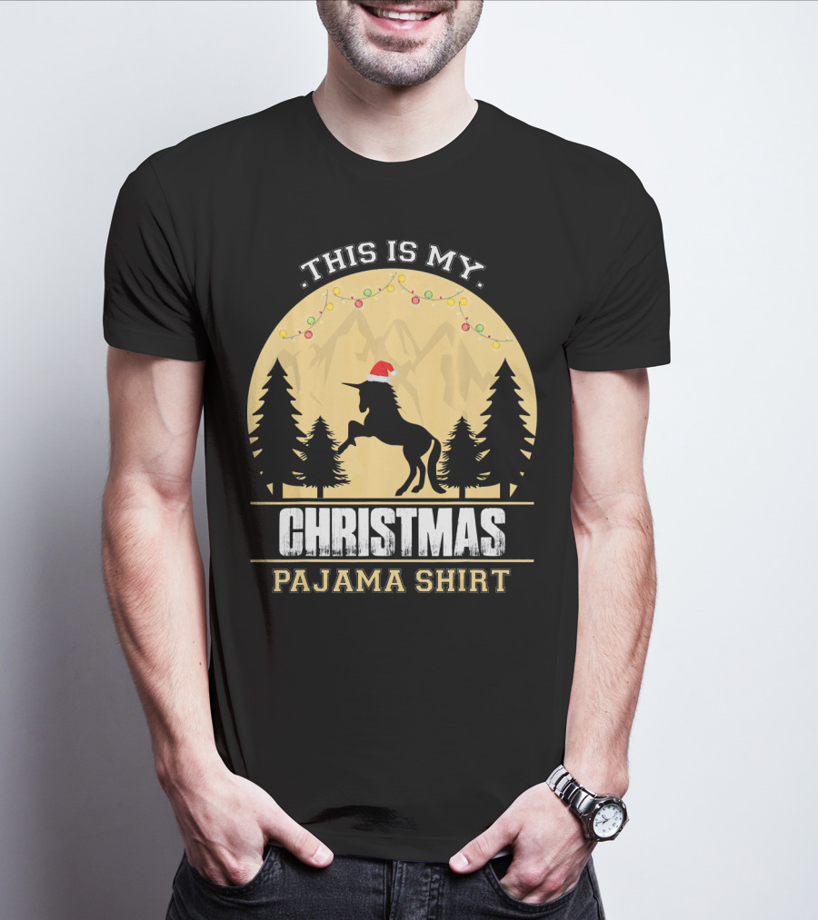 This Is My Christmas Pajama Shirt Santa Unicorn T-Shirt