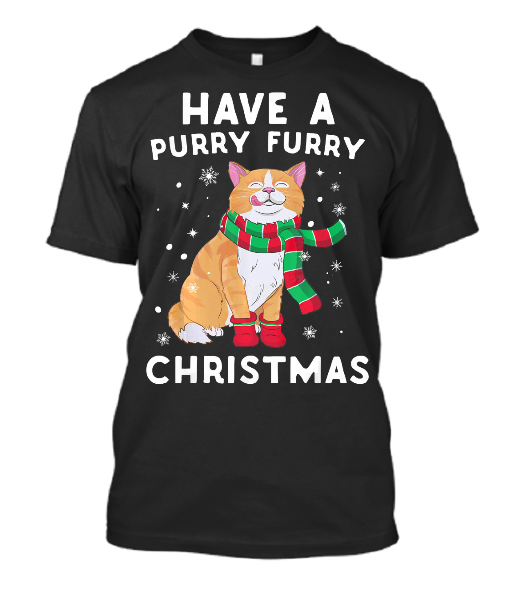Have A Purry Furry Christmas Snowflakes And Cat With Scarf T-Shirt