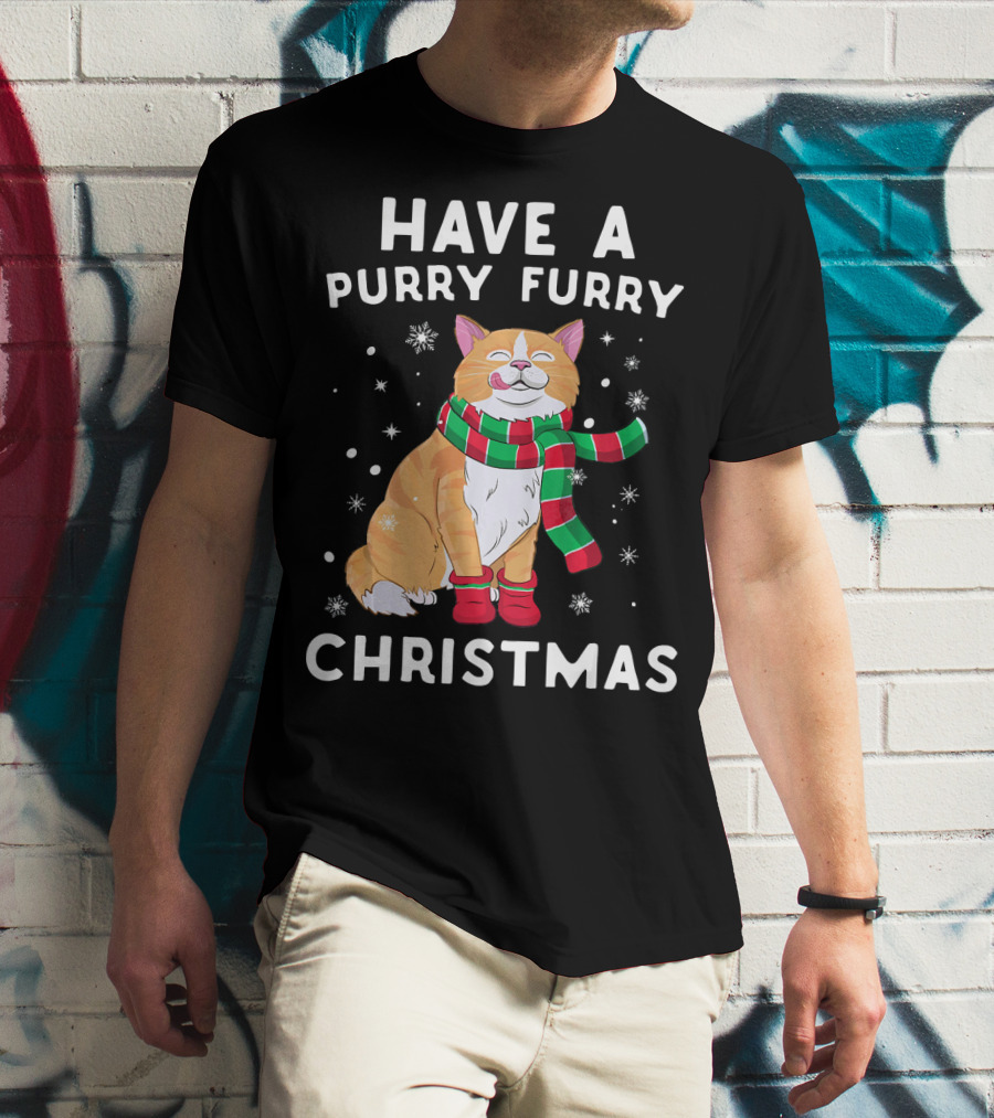 Have A Purry Furry Christmas Snowflakes And Cat With Scarf T-Shirt