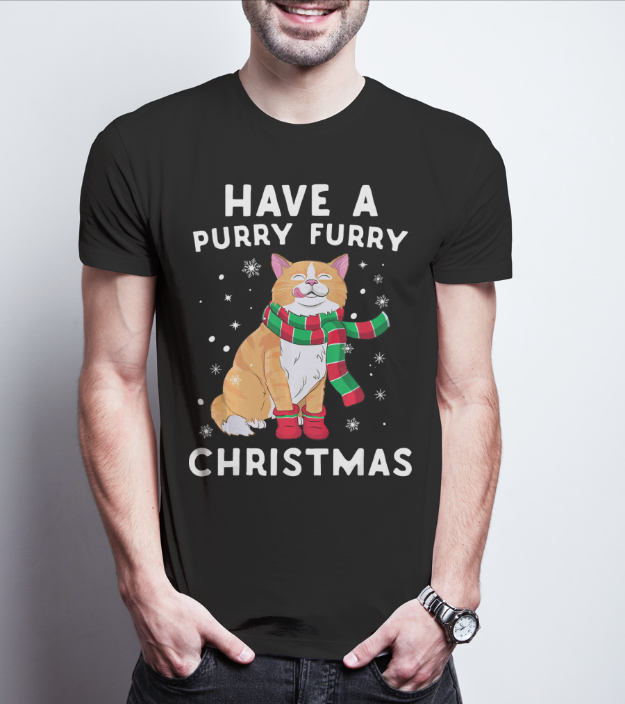 Have A Purry Furry Christmas Snowflakes And Cat With Scarf T-Shirt