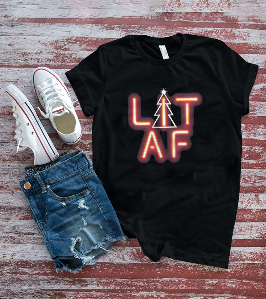 CHRISTMAS IS LIT AF Neon RED Tree T-Shirt
