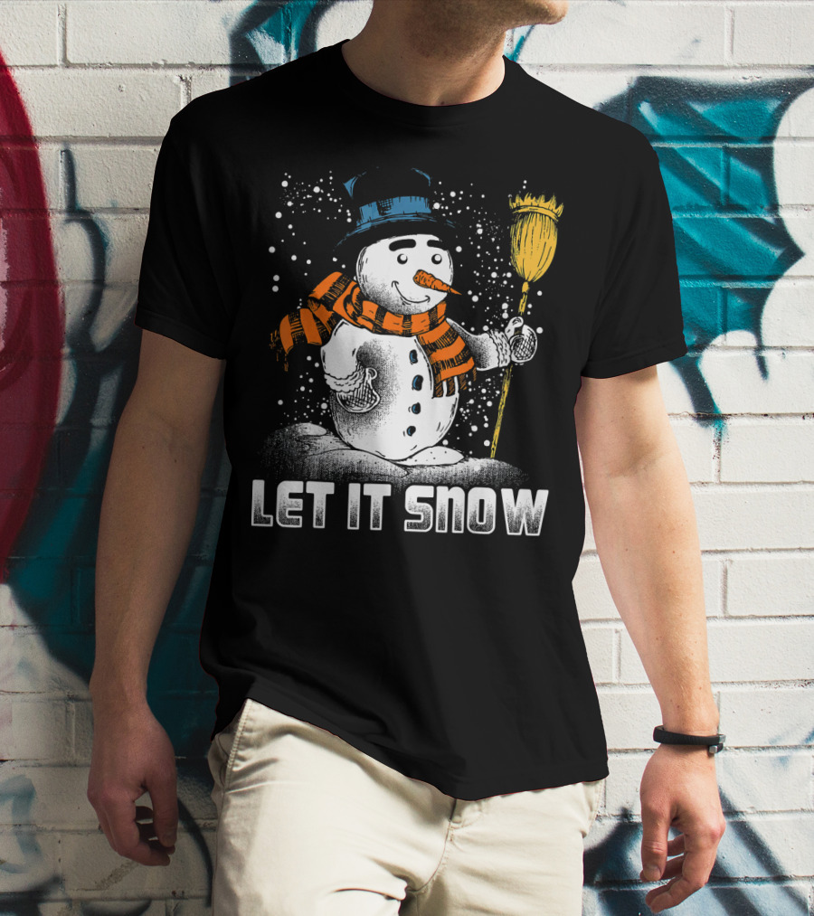 Let It Snow Snowman With Orange Scarf And Broom T-Shirt